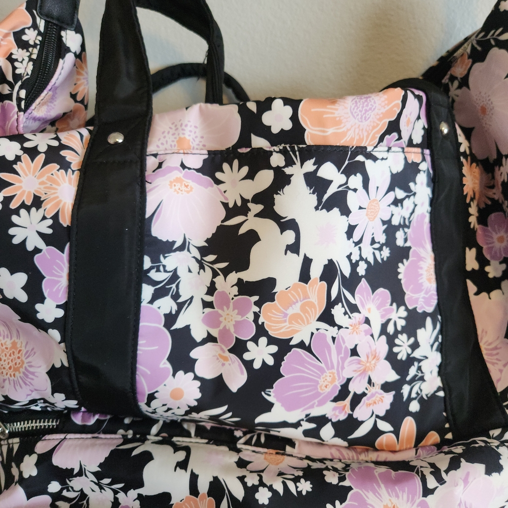 Madden Girl Black and Pink Floral Travel Bag - Picture 3 of 8